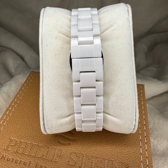 Philip Stein White Ceramic Dual Time Watch - Natural Frequency Tech - Like-New - Picture 5 of 7